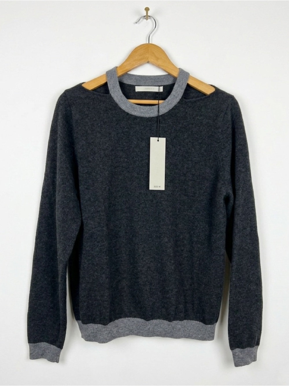One Grey Day Two Tone Grey Cashmere Pullover Sz.  Small Cut Outs NWT
